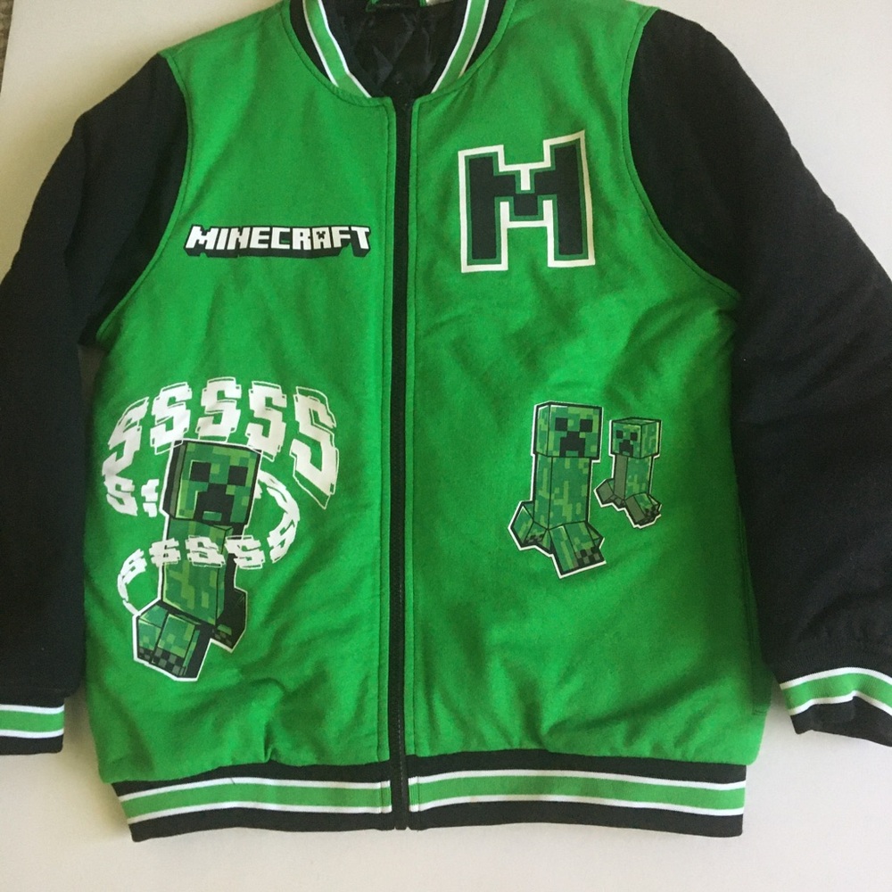 Minecraft Boys Green & Black Creeper Jacket size 14-16 cotton polyester